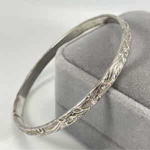 Heavy Taxco Handcarved Floral Mexico 925 Sterling Silver Bangle Bracelet Vintage